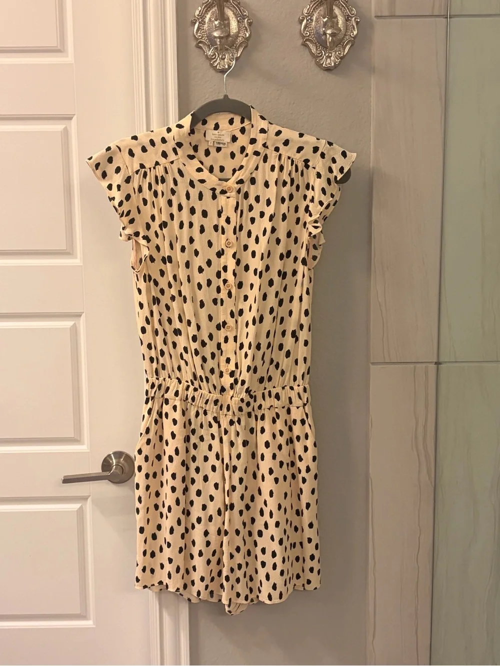 kate spade Cream and Black Polka Dot Sleeveless Romper